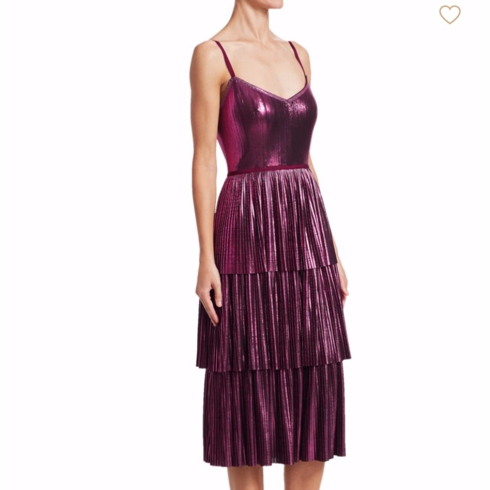 Marchesa Notte Lilac Pleated Lame Dress NWT